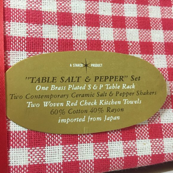 VTG MCM Ceramic Salt & Pepper Shakers With Gold Metal Stand Japan - Picture 12 of 13